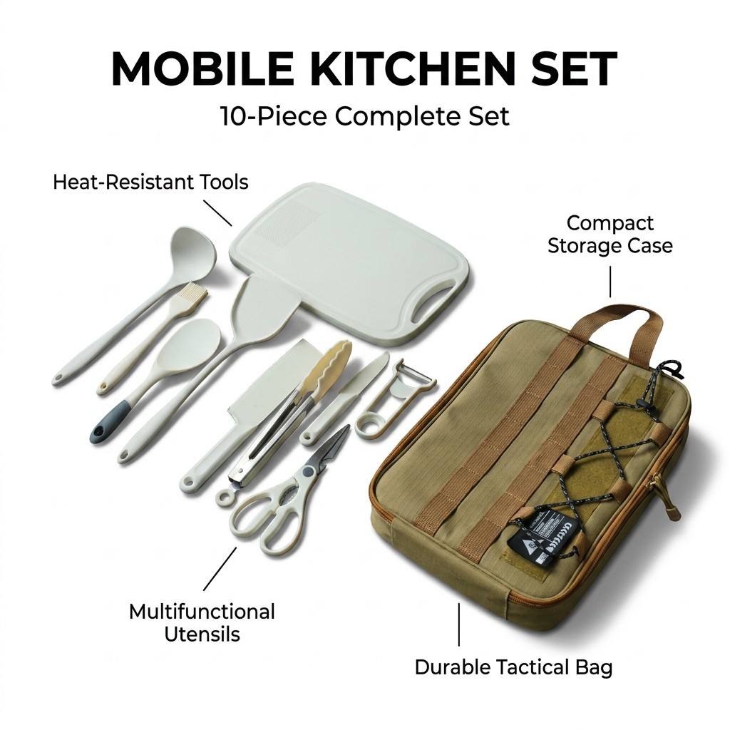Camping Cooking Set With Bag - Portable 9Pcs Camping Kitchenware Set Outdoor