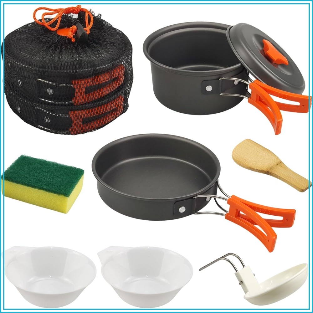 Camping Cooking Pan - 7Pcs Camping Pan Set - Backpack