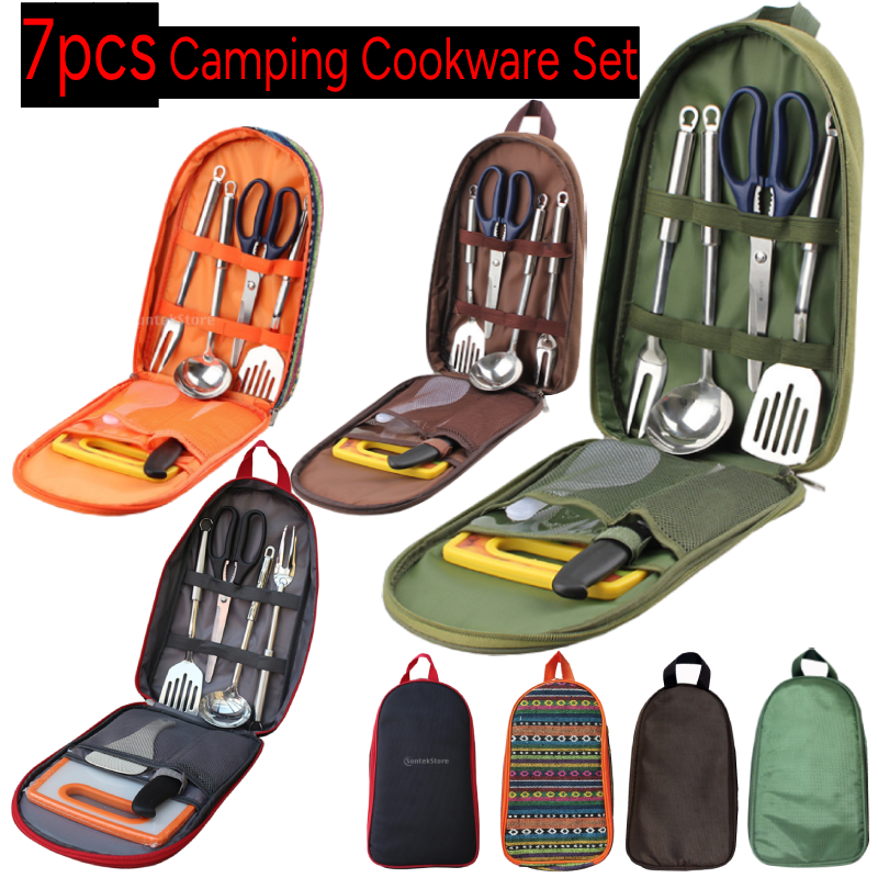 Camping Cooking Set With Bag - 7pcs Camping Kitchen Utensil Set with