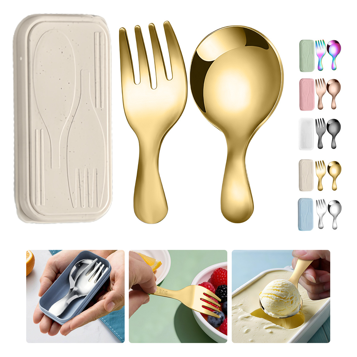 Camping Cooking Kit Box - Stainless Steel Tableware Set Spoon Fork