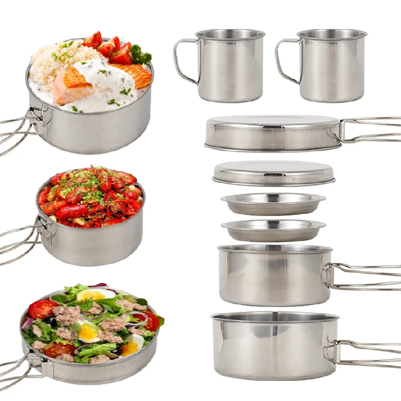 8pcs/Set Camping Cookware Mess - đánh giá và giá Camping Cooking Set With Bag