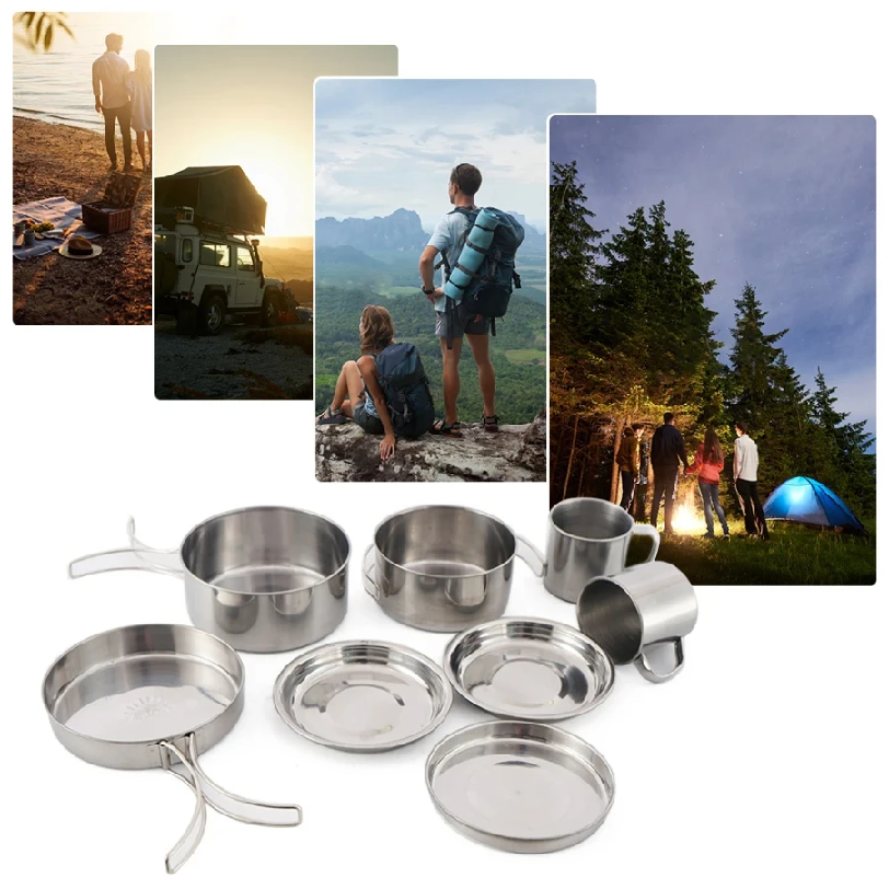 8pcs/Set Camping Cookware Mess - đánh giá và giá Camping Cooking Set With Bag