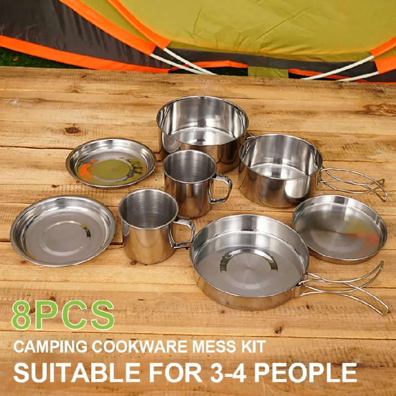 8pcs/Set Camping Cookware Mess - đánh giá và giá Camping Cooking Set With Bag