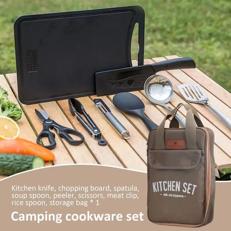 8pcs Camping Kitchen Cookware  - đánh giá và giá Camping Cooking Set With Bag