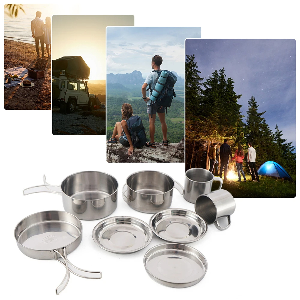 8pcs/Set Camping Cookware Mess - đánh giá và giá Camping Cooking Set With Bag
