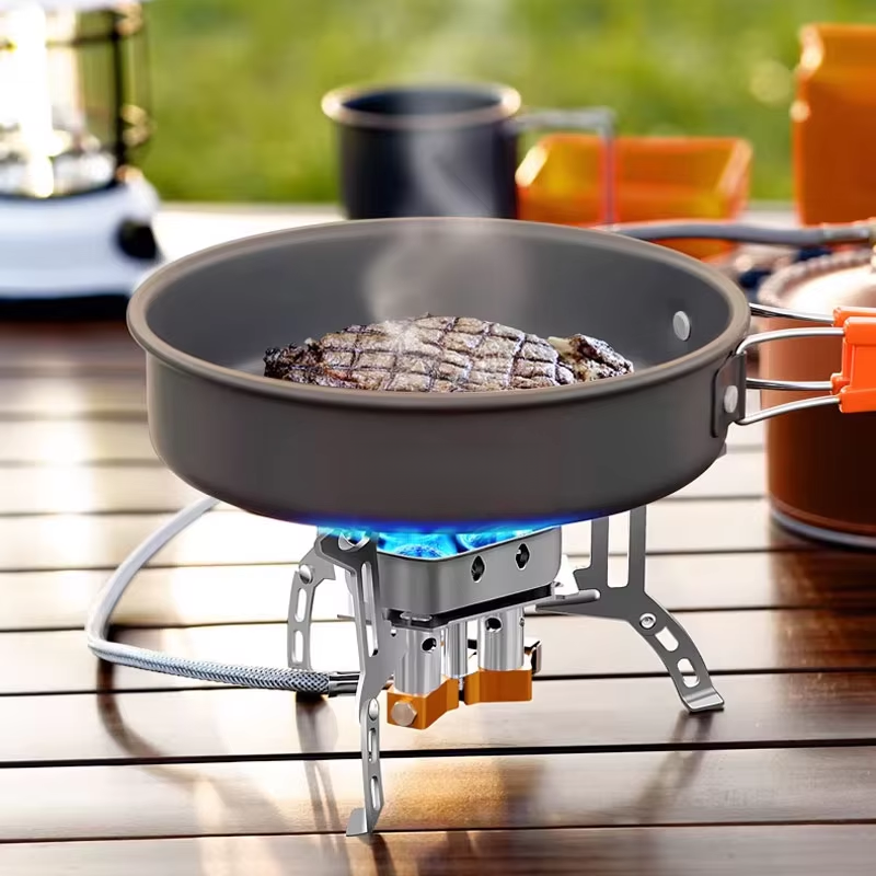 Portable 3-burner gas stove, f - đánh giá và giá Camping Cooking Easy