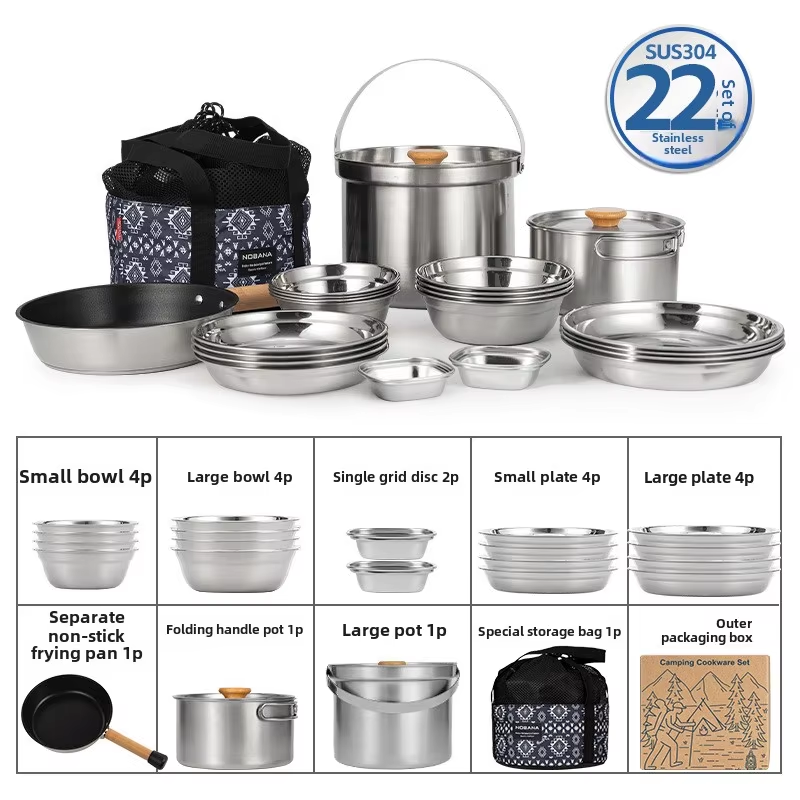 NOBANA Newest Outdoor Stainles - đánh giá và giá Camping Cooking Set With Bag