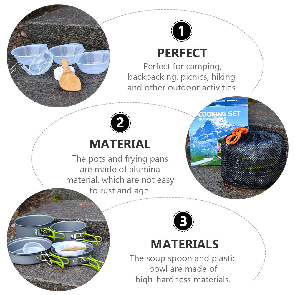 1Set Portable Camping Cookware - đánh giá và giá Camping Cooking Pan