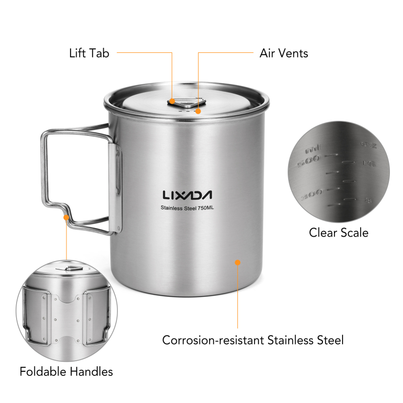 Lixada 750ml Cup Outdoor Stain - đánh giá và giá Camping Cooking Set With Bag